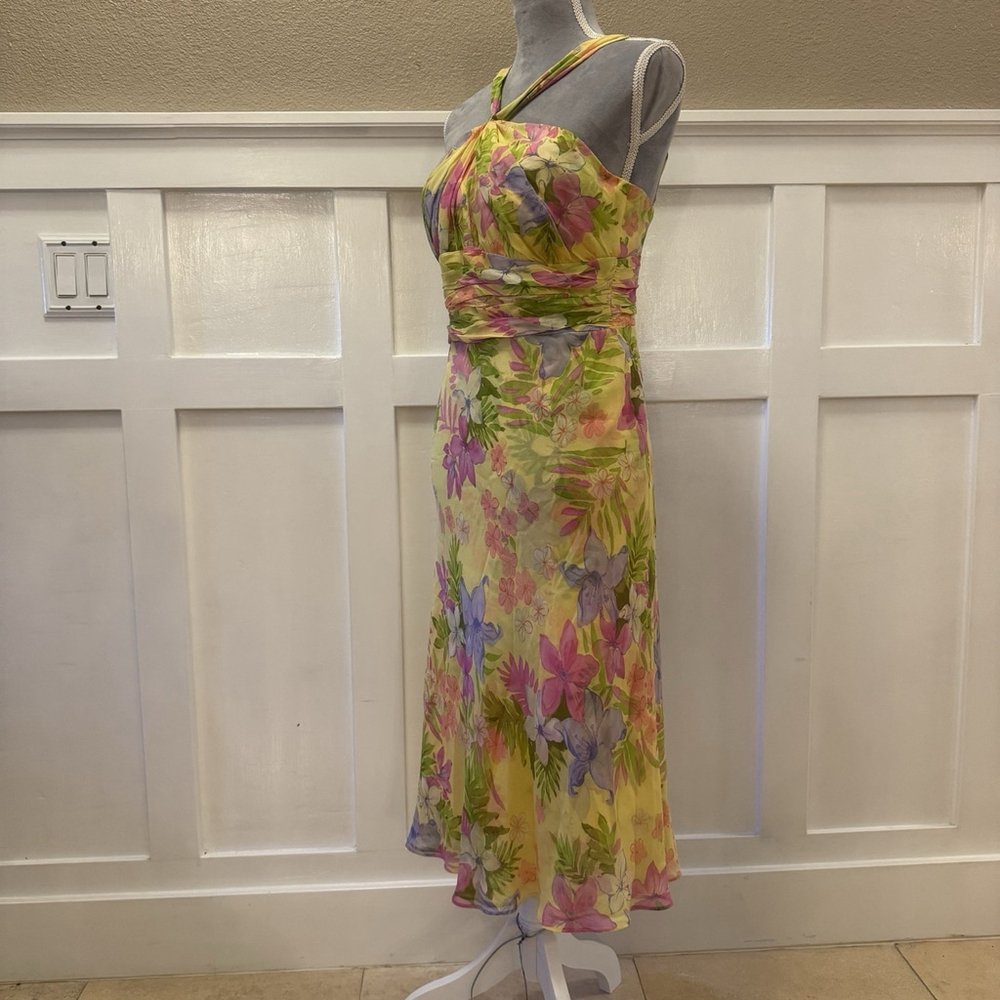 NWT Anne Klein Vintage 100% Silk Midi Dress Size:8 Designer Floral Double Layers - Picture 4 of 16